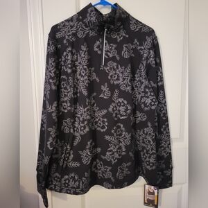 Floral Black and Gray Quarter-Zip Pullover